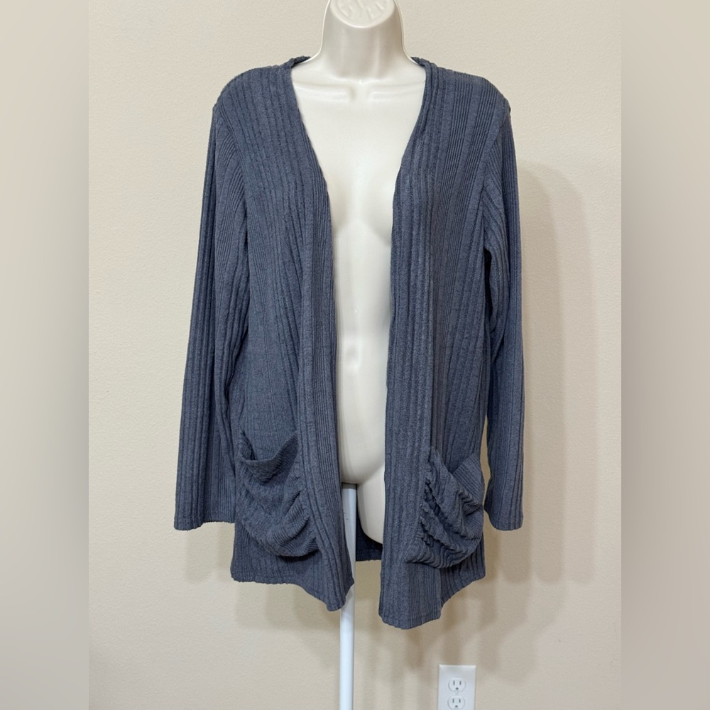 Grecerelle Women’s Gray Ribbed Long Sleeve Open Front Soft Comfort Cardigan M